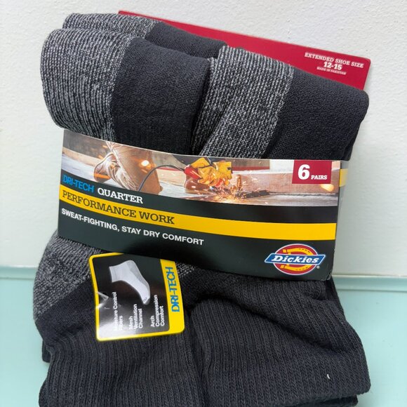 6 Pairs Dickies Mens Quarter length Dri-tech Shoe Size 12-15 - Picture 1 of 4